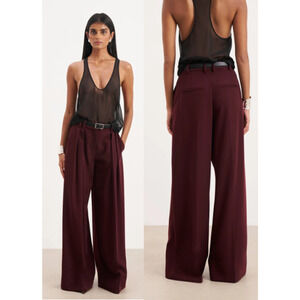 NWT BOA High Rise Pleated Ultra Wide Leg Trouser Pants Mulberry Women's Large
